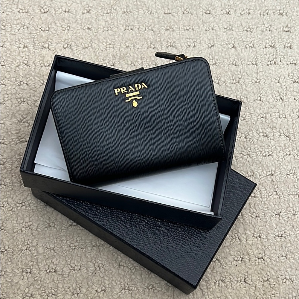 Prada Black Leather Zip-Around Wallet